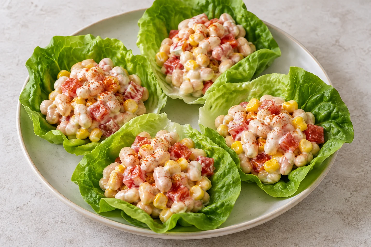 Листья салата с фасолью и кукурузой