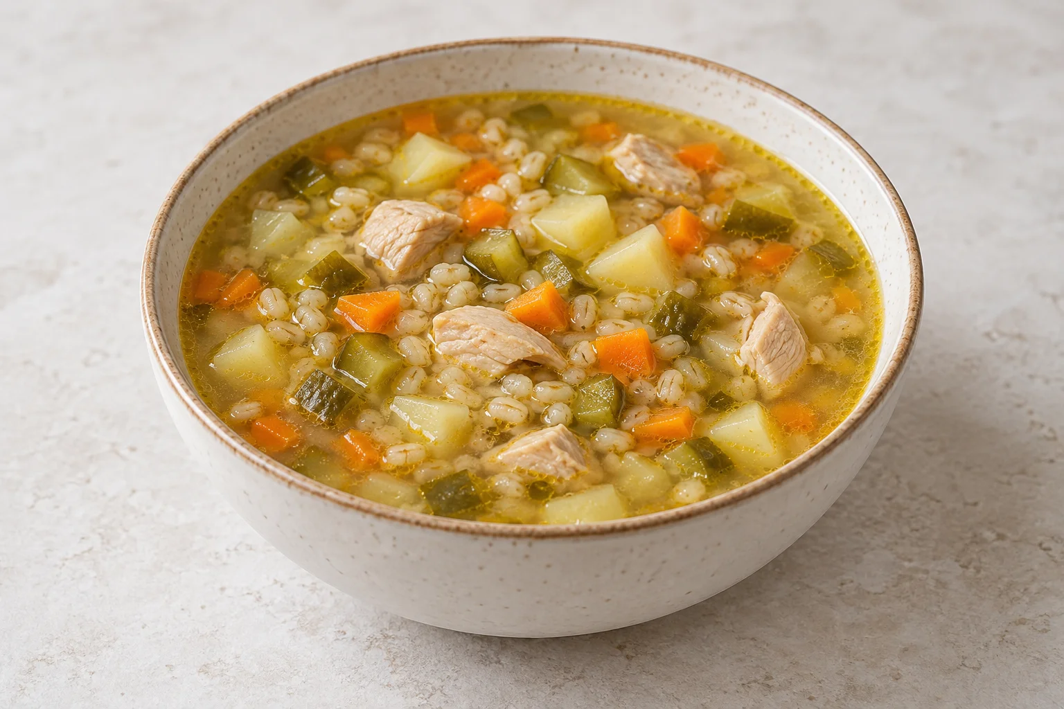 Рассольник с курицей и перловкой