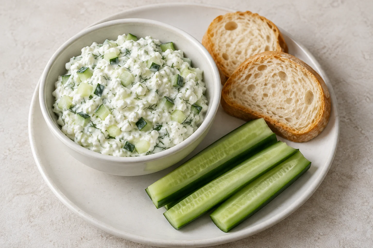 Творожный дип с огурцом и хлебом
