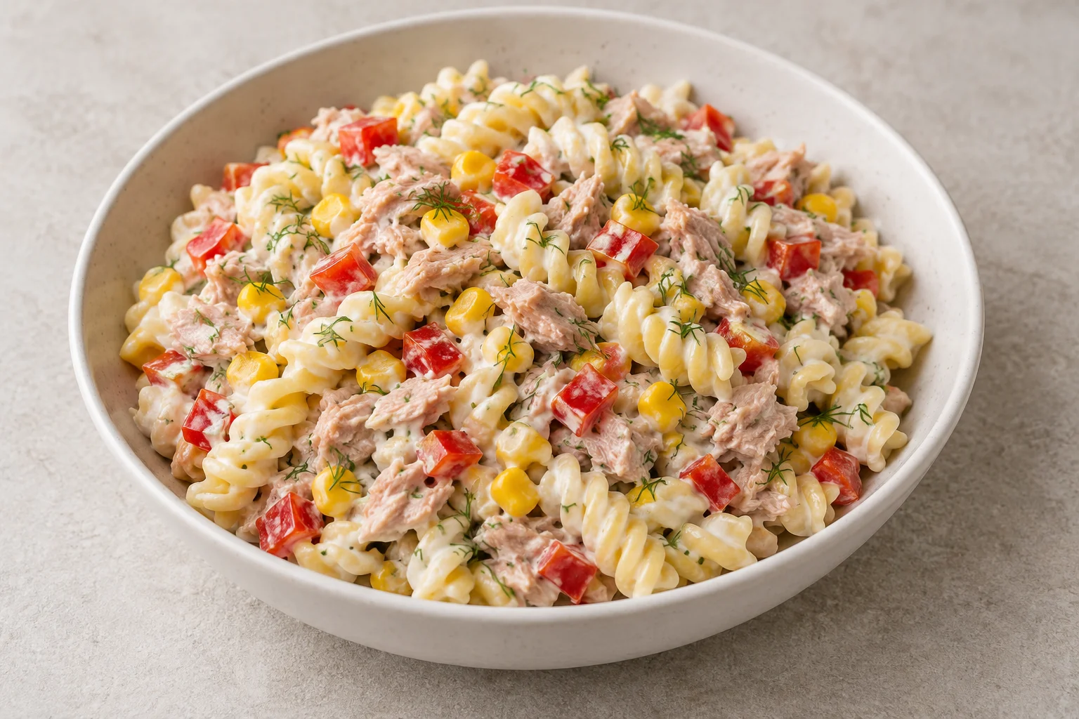 Салат с макаронами, тунцом и кукурузой