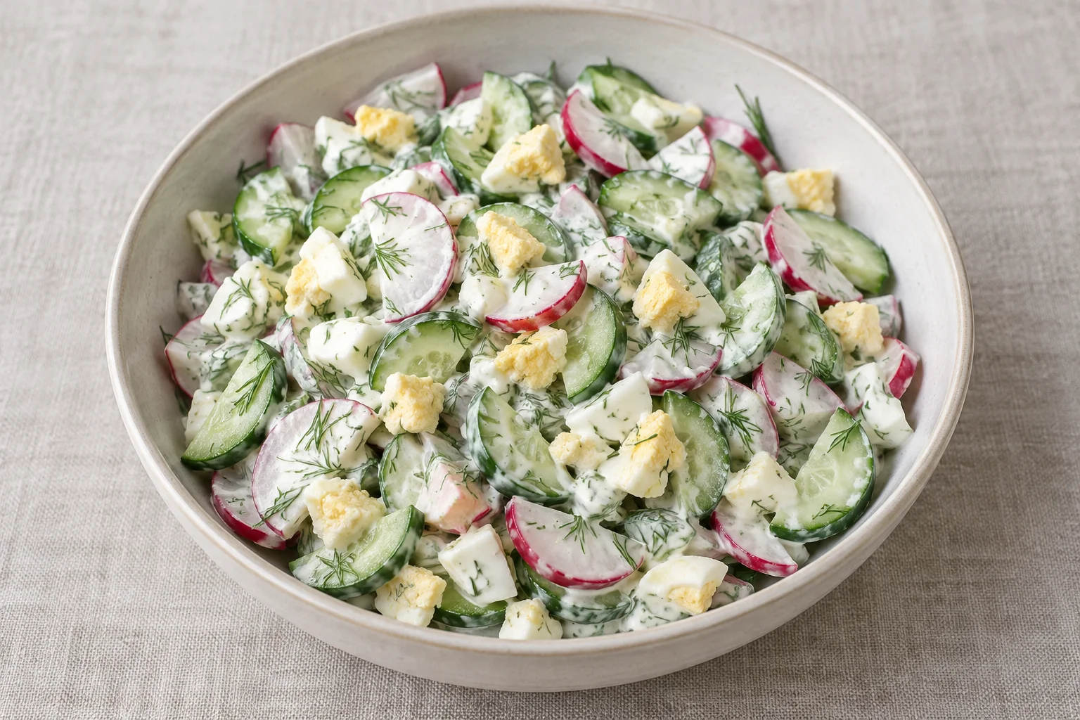 Салат с редисом, огурцом и яйцом